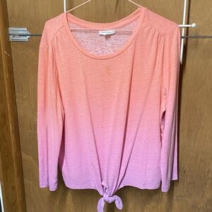 3/$15. Women’s mid length Sleeve Tie-Hem Top, size L, ombré peach and lavender.